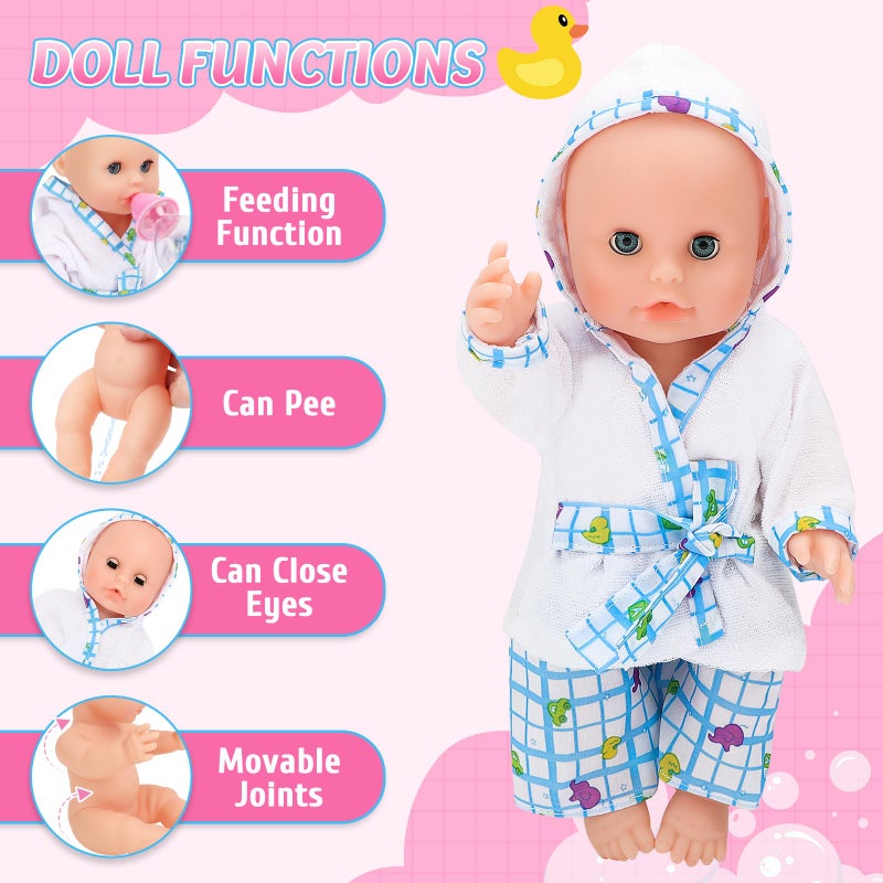 deAO Baby Doll Set,13 Inch Bath Time Baby Doll Playset with Working Shower Spray and Accessories for Kids,Baby Doll and Accessories with Bath Set, Great Pretend Play Toys for Girls - Image 5